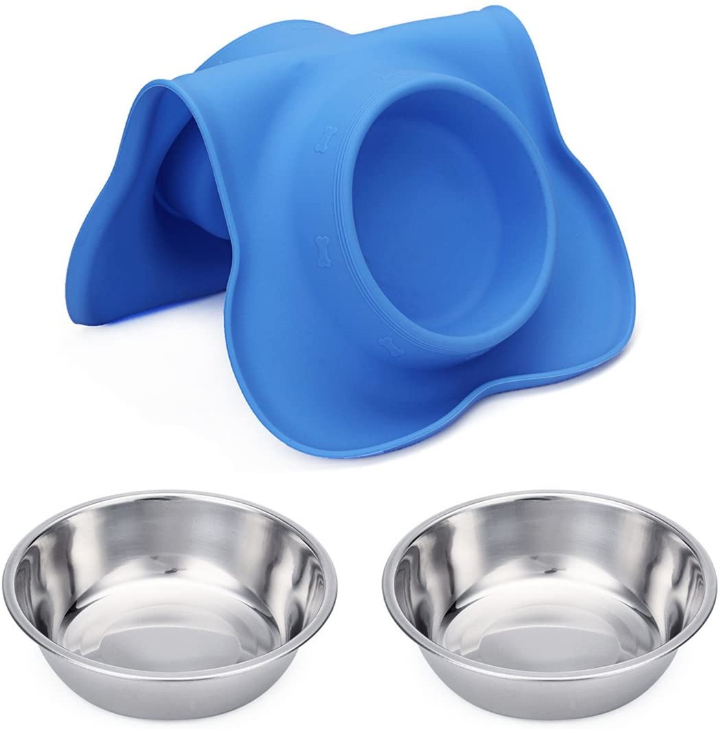 Hubulk 2 Stainless Steel Dog Bowl with No Spill Non-Skid Silicone Mat